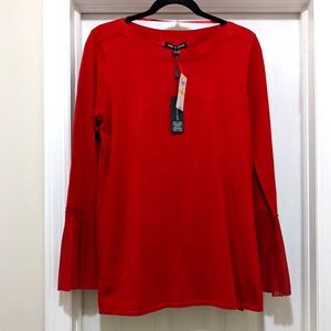 Red, bell bottom sleeve sweater